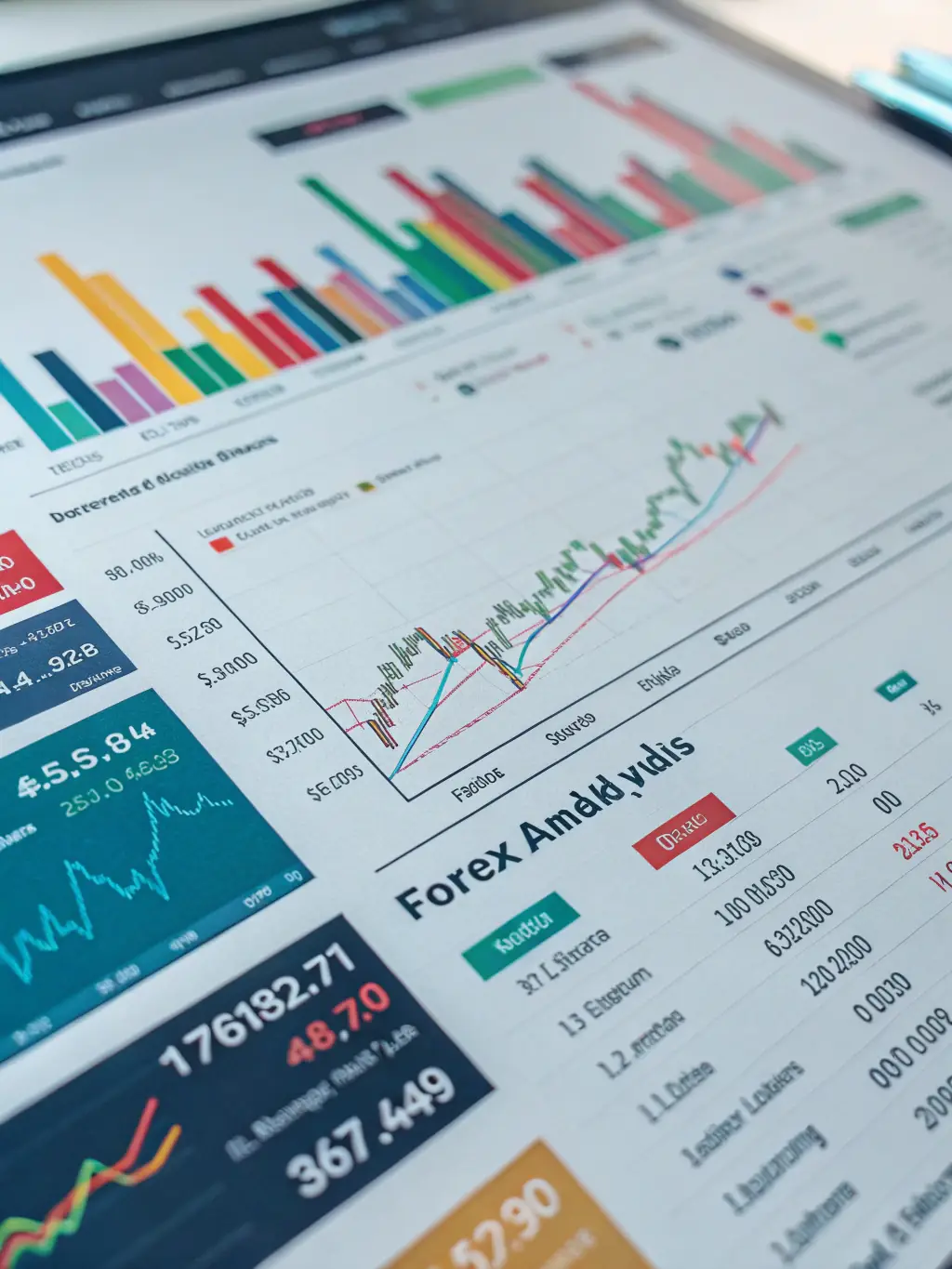 A detailed market analysis report with colorful graphs and charts, highlighting key investment trends and opportunities.
