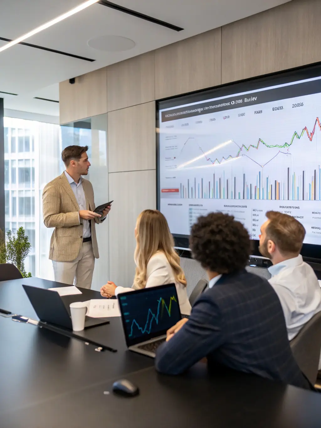 A professional presenting a financial growth chart during a client meeting, symbolizing Financial Planning.